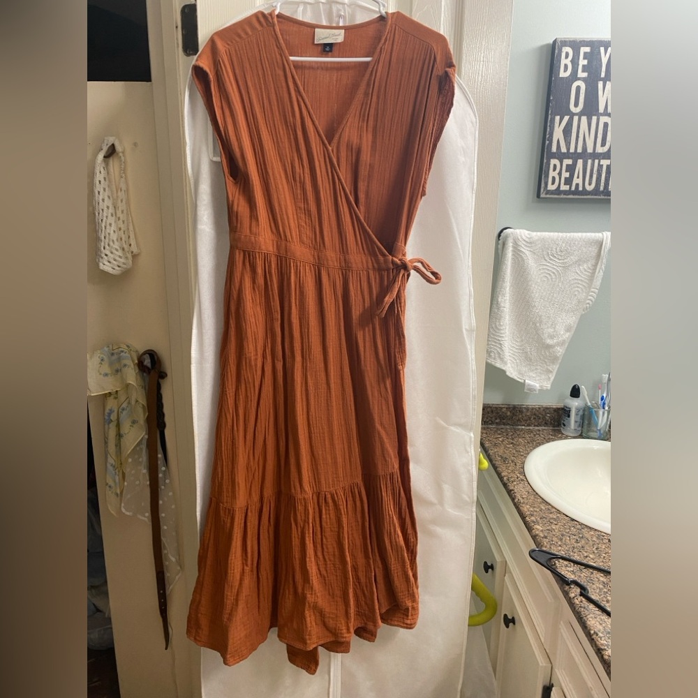 Universal Thread Rust Wrap Dress with Tie Waist